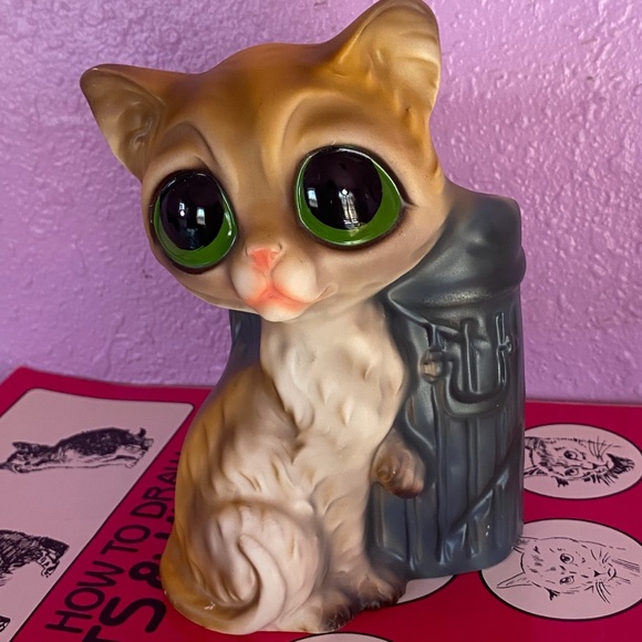 VTG 1960s Enesco Big Eyed Cat Vase Planter Desk Organizer - Picture 1 of 10